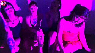 Four teen sluts worship feet, stripping in lingerie while smoking