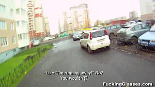 fucking glasses teen on stairway