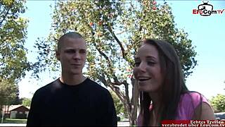 Skinny brunette teen 18+ with small tits gets picked up for sex and mouth cumshot