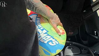 Ebony gets tight pussy fucked through shorts at car wash
