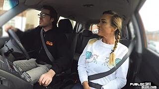 Busty Milf Boldly Fucks in Public During Wild Driving Lesson Session