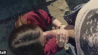 Amateur Whore Craves Deepthroat with Stranger Outdoors