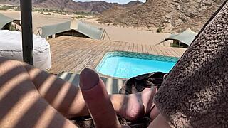 Cumshot in dessert with big cock flashing outdoor exhibitionist mature amateurs 😜