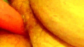 She rubs her hairy pussy again, leading to a satisfying cum.