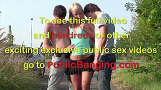 Cute Blonde Teen 18+ In Public Street Threesome With Two Guys