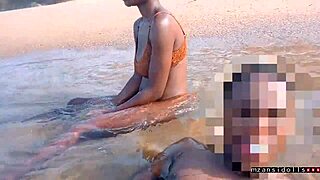 Specific Young black couple bangs hard on wet beach holiday