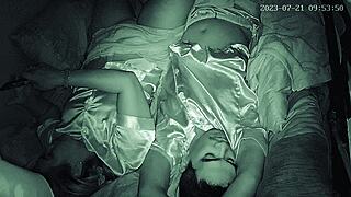 Asian babe's natural tits in voyeur orgasm clip