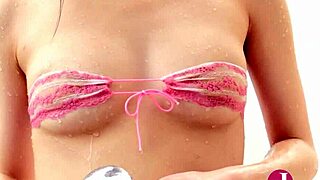 College girl Chiaki Narukai in a microbikini, water balloon popping scenes