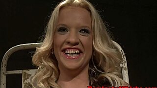 Euro babe tied up and punished hard before tasting cum