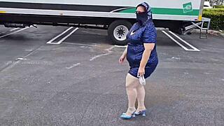 Hijab Muslim MILF Allows Stranger to Cum Twice on Meaty Pussy Lips in Public Outdoor Bus Stop