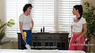 maid seduced by masseuse in hotel for wild scissoring with olive glass and alex coal