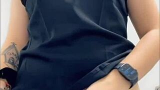 At work, she teased herself, masturbating her big clit and wet pussy, getting so horny with her big ass