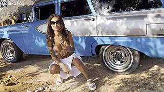 monika fox shamelessly pisses outdoors with naked tits