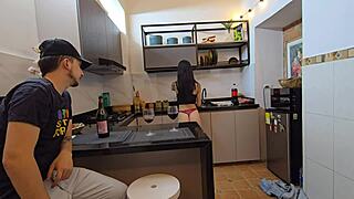 Fuck the rookie! Sex in kitchen during work break