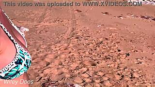 wifey flashing her tits at the beach, homemade outdoor bikini exhibition