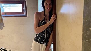 Milf gives steamy blowjob in shower before real female orgasm hits hard