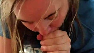 Blonde sucks hung stud till he explodes in her mouth