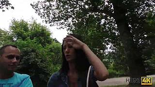Hunt4K Guy Allows Stranger To Fuck Cute GF Liliane For Cash Outdoors