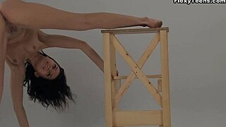 Yo, watch this sexy babe spread her hot legs just for you in athletic action!