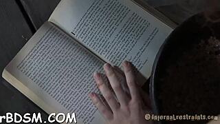 Depraved babe's vagina gets rough treatment in tight bondage.