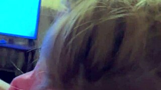 Blonde lover deepthroats, spits, and chokes for facial cumshot.