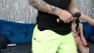 I masturbate beside my stepbrother's girlfriend, and he slips his penis in my mouth. What a shock!