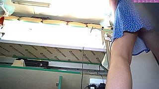 Sexy blonde step-sister caught on hidden camera at work. Upskirt action is wild in part 12! 😍