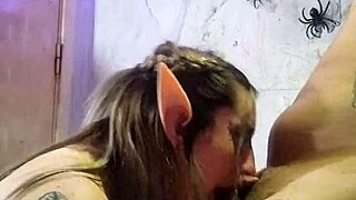 halloween elf love to deepthroat on black dick