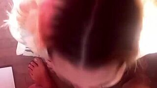 Blonde amateur gives deepthroat blowjob to her lover's big cock