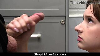 Damn! Melanie Marie caught shoplifting, learns sin from guard in rough garage sex