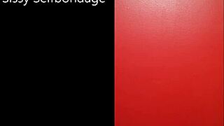 Sissy gets ready for extreme self-bondage with a massive black dildo.