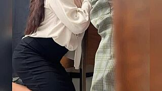 A hot teacher and student encounter in classroom