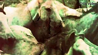 Vintage Taboo Pussy Play with Hairy Retro Babe Bent Over in Doggy Style