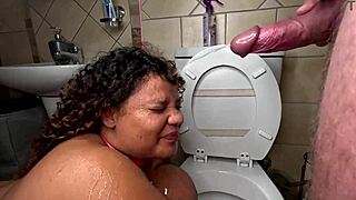 Interracial toilet face fucking with spit and stream