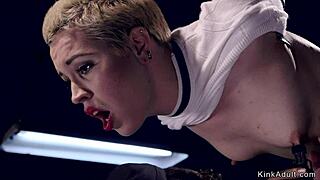 Blonde in Doggy Bondage Gets Caned and Fucked Rough