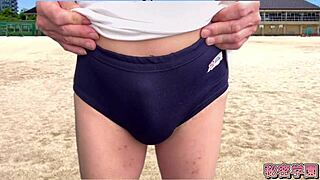 A girl in nostalgic bloomer remembers classmates and masturbates in secret school