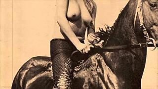 Vintage Taboo Pussy Play with Hairy Retro Babe Bent Over in Doggy Style