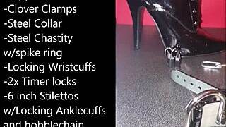 Sissy gets ready for extreme self-bondage with a massive black dildo.