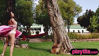 OMG, I’m like, totally stunned watching this petite Russian beauty strip outdoors... her big boobs and ass tho!