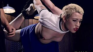 Blonde in Doggy Bondage Gets Caned and Fucked Rough