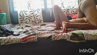 Desi bhabhi in red saree lures servant to slide his hard dick into her wet slit