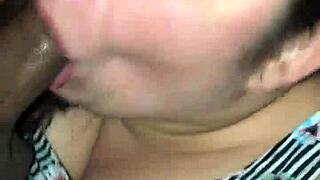 She intensely loves sucking that big black cock while her fat ass bounces