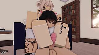 Wow, watch this cute girl give an amazing footjob to a guy on Roblox!