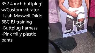 Sissy gets ready for extreme self-bondage with a massive black dildo.