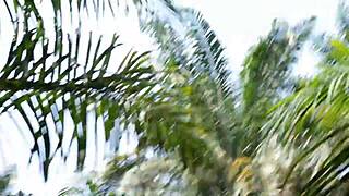 horny african bbw wife meets monster cock in the bush and enjoys riding it.