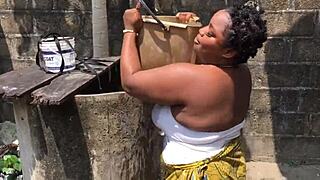 bitch with massive tits helped and fucked hard outdoor.