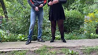 secret desire of every male pervert unfolds in public. outdoor roleplay with bbw in heels.