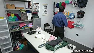 Shoplifter Emma gets caught and satisfies the LP officer's wild demands in the office