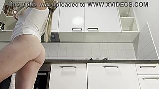 sexy braless wife with natural big tits skips panties in kitchen