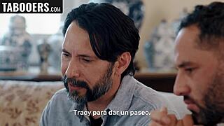 stepdaughter bouncing on her father-in-law's cock in a casual family scene